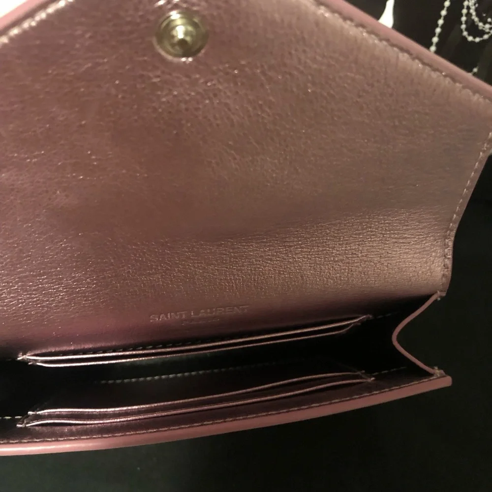 YSL Yves Saint Laurent Azalea Metallic Pink Wallet Rare - Picture 8 of 16